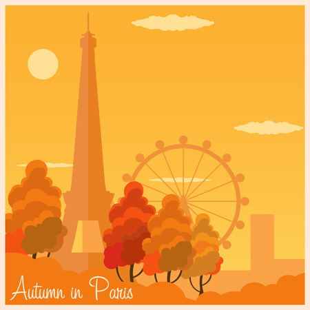 Autumn in Paris. France. Autumn vector illustration. Eiffel towerのイラスト素材