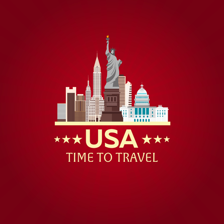 Travel to USA, New York Poster. Time to travel. Statue of Liberty. Vector illustrationのイラスト素材