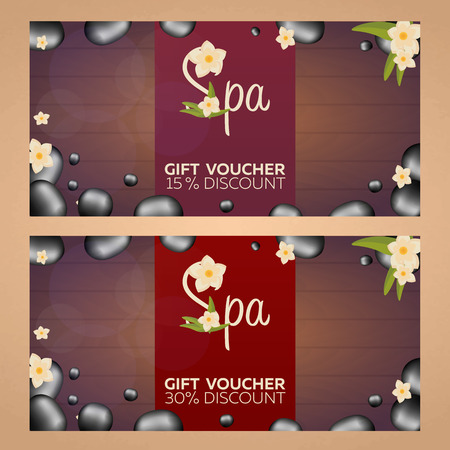 Spa salon gift certificate. Wood texture. Vector illustrationのイラスト素材