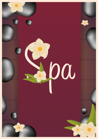 Spa salon Poster with stones. Thai Massage. Wood texture. Vector illustrationのイラスト素材