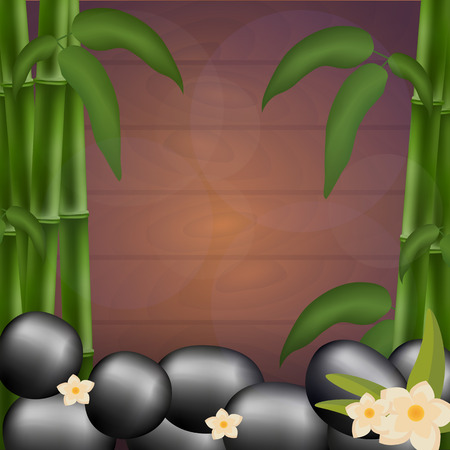 Spa salon banner with stones. Thai Massage. Wood textureのイラスト素材