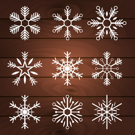 Merry Christmas and Happy New Year wood background with snowflakes. Vector illustrationのイラスト素材