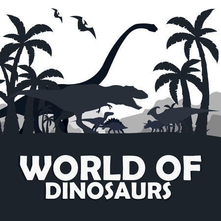 Set World of dinosaurs. Prehistoric world. T-rex, Diplodocus, Velociraptor, Parasaurolophus, Stegosaurus, Triceratops Cretaceous period Jurassic periodのイラスト素材