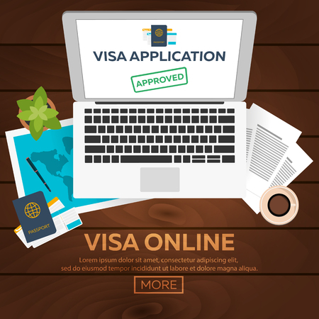Visa online. Visa application. Document for travel. flat illustrationのイラスト素材