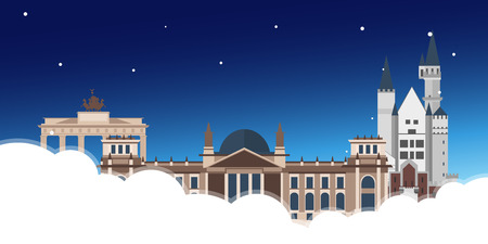 Travel to Germany, Berlin Poster skyline. Reichstag, Brandenburg Gate. illustrationのイラスト素材