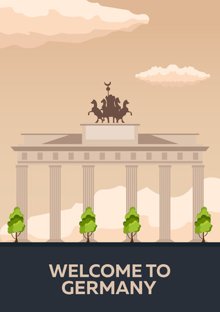 Travel to Germany, Berlin Poster skyline. Brandenburg Gate. illustrationのイラスト素材