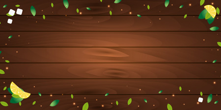 Tea poster. Cup of tea with lemon. Wooden background. illustrationのイラスト素材