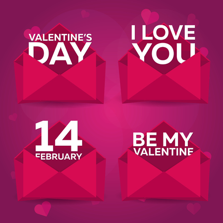 Happy Valentines Day set envelops. Pink envelope on pink background. illustrationのイラスト素材