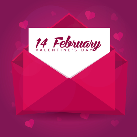 Happy Valentines Day. Pink envelope on pink background. flat illustrationのイラスト素材