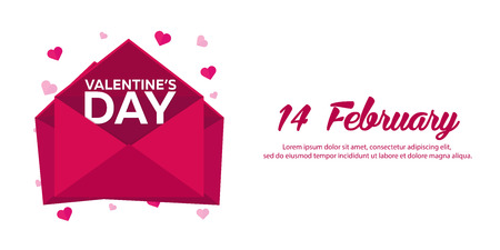 Happy Valentines Day. Pink envelope on pink background. Vector flat illustrationのイラスト素材