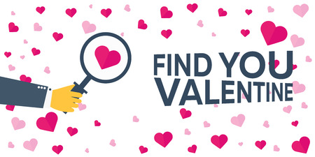 Happy Valentines Day. Find You Valentine. Background with hearts. Vector flat illustrationのイラスト素材