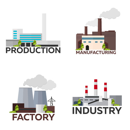 Industrial building factory set. Manufacturing. Vector flat illustrationのイラスト素材