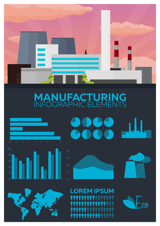 Manufacturing and industrial Infographics elements. Vector flat illustrationのイラスト素材