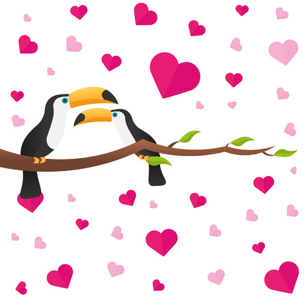 Happy Valentines Day. Love of Toucans. Vector flat illustrationのイラスト素材