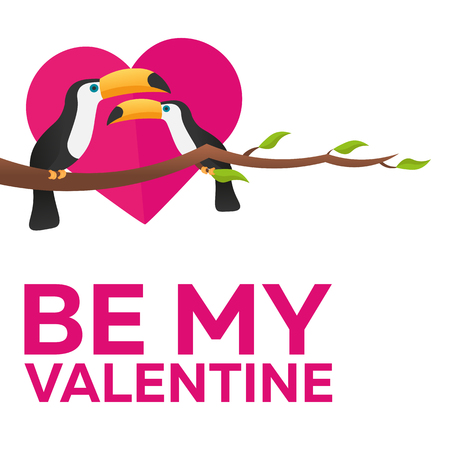 Happy Valentines Day. Love of Toucans. Vector flat illustrationのイラスト素材