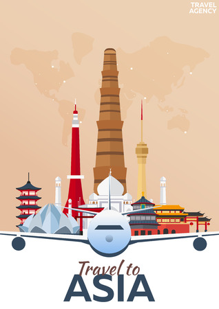 Travel poster. Travel to Asia. Vacation. Trip to country. Travelling illustration. Modern vector flatのイラスト素材
