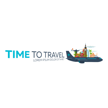 Time to travel. Travel logo. Vector flat illustrationのイラスト素材