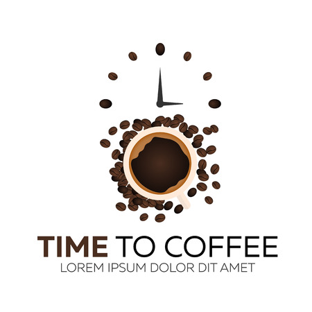 Time to coffee. Coffee watch. Vector flat illustrationのイラスト素材