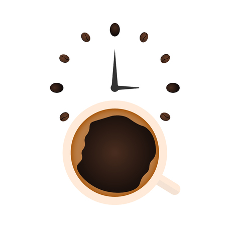 Time to coffee. Coffee watch. Vector flat illustrationのイラスト素材