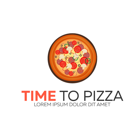 Time to pizza. Watch. Fast food. Vector flat illustrationのイラスト素材