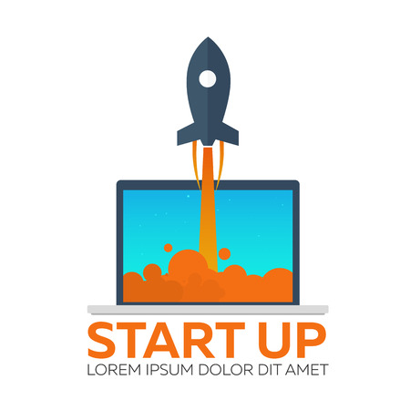 Time to start up. Rocket. Vector flat illustrationのイラスト素材