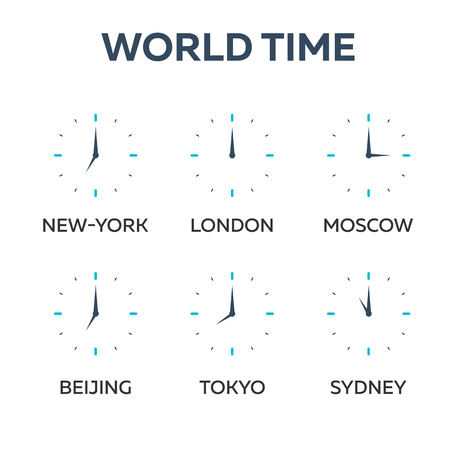 World time. Watch. Time zones Vector flat illustrationのイラスト素材