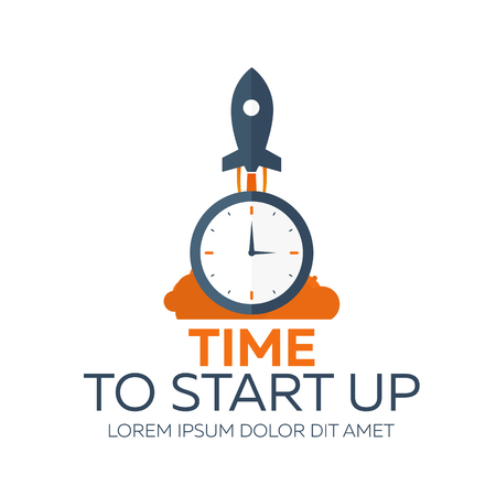 Time to start up. Rocket. Vector flat illustrationのイラスト素材