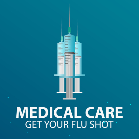 Medical care. Syringe for injection vaccine . Vector flat illustrationのイラスト素材