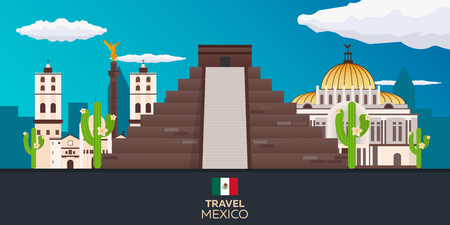 Travel to Mexico. America. Chichen Itza Vector illustrationのイラスト素材