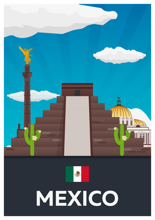 Poster Travel to Mexico. America. Chichen Itza. Vector illustrationのイラスト素材