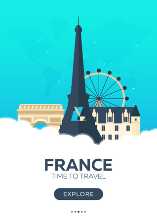France. Time to travel. Travel poster. Vector flat illustrationのイラスト素材