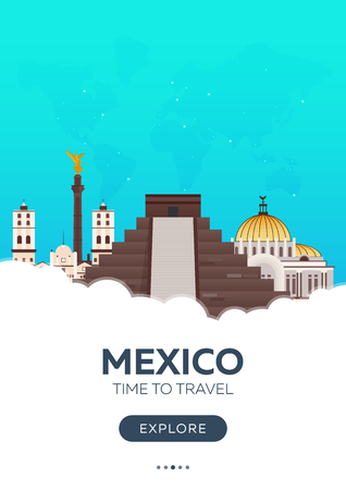 Mexico. Time to travel. Travel poster. Vector flat illustrationのイラスト素材