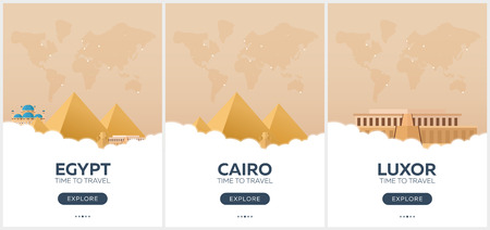 Egypt. Time to travel. Set of Travel posters. Vector flat illustrationのイラスト素材