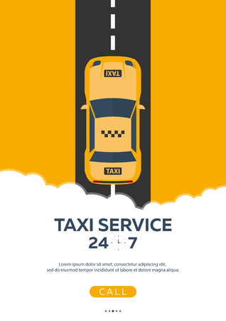 Poster Taxi service. Taxi car. Vector flat illustrationのイラスト素材