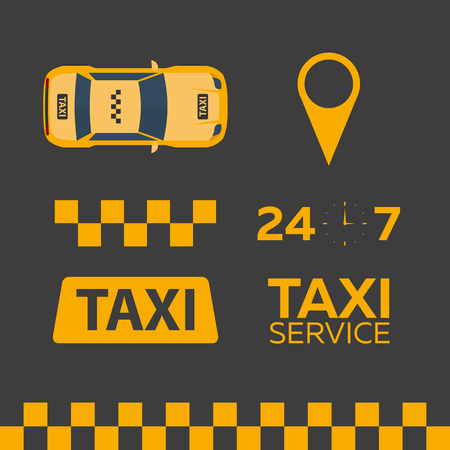 Set of Taxi service. Taxi car. Vector flat illustrationのイラスト素材