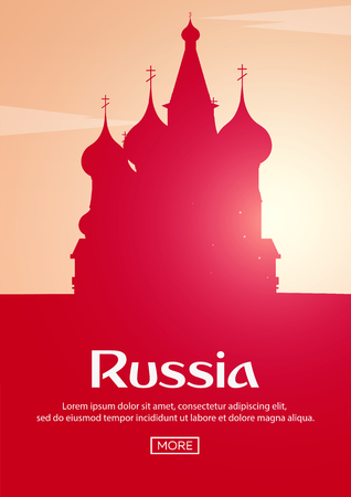 Travel poster to Russia. Landmarks silhouettes. Vector illustrationのイラスト素材