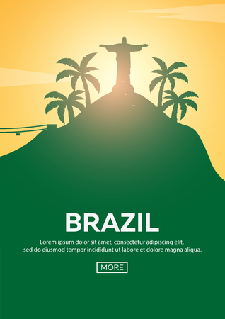 Travel poster to Brazil. Landmarks silhouettes. Vector illustrationのイラスト素材