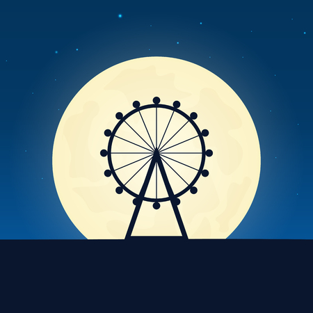 England, London silhouette of attraction. Travel banner with moon on the night background. Trip to country. Travelling illustrationのイラスト素材