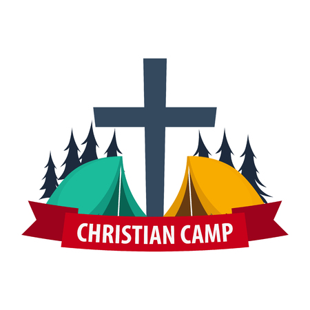 Christian summer camp. Evening Camping. Cross Vector illustrationのイラスト素材