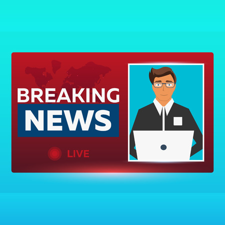 Mass media banner. Anchorman in Breaking News. Live. Television studio. TV showのイラスト素材