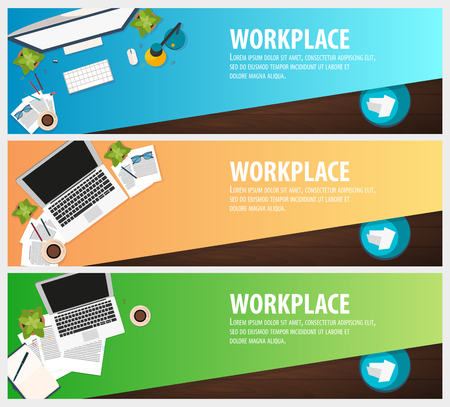 Set banners of Freelance Workplace office, co-working centre, university campus, modern workplaceのイラスト素材