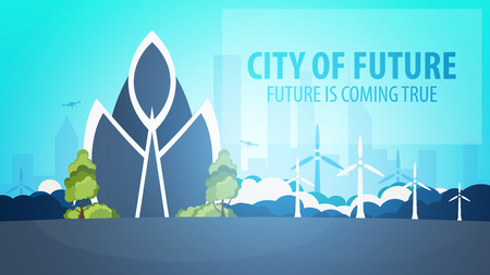 Flat style Modern city houses. Building of future. Architecture of the futureのイラスト素材