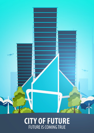 Flat style Modern city houses. Building of future. Architecture of the futureのイラスト素材