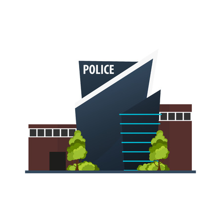 City police station department Modern building in flat style isolated on white backgroundのイラスト素材
