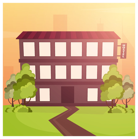 Hostel building. Guest house. Hotel building Travelのイラスト素材