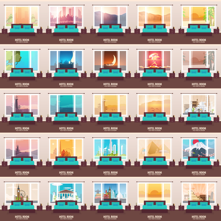 Set of Hotel Room banners.のイラスト素材