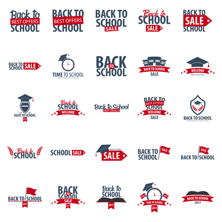 Set of Back to School logo or emblem. Sale and Best offers. Vector illustrationのイラスト素材