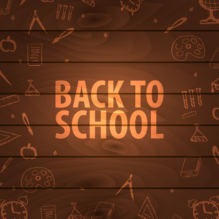 Back to School wooden background. Education banner. Vector illustrationのイラスト素材