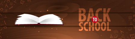 Back to School wooden background. Education banner. Vector illustrationのイラスト素材