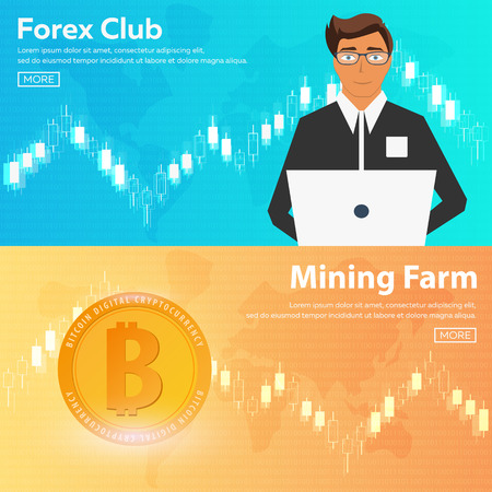 Bitcoin. Digital Cryptocurrency Mining Farm. Technology bannerのイラスト素材